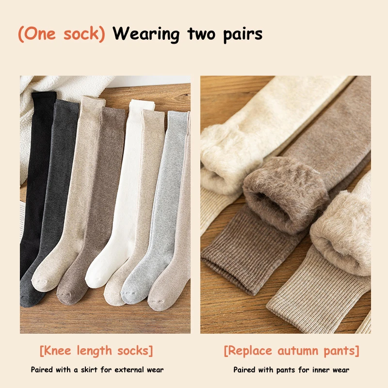 1Pair Women Winter Stockings Protecting Knees Tight Thickened Loops Inner Warm Slim Long Sockings Towel Loop