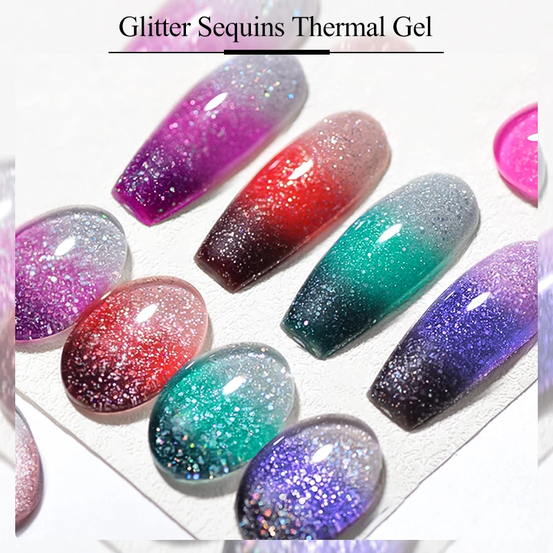 MEET ACROSS 7ML 36 Colors Thermal Gel Nail Polish Glitter Color Changing UV Gel Varnish All For Nails Art Manicure DIY Design