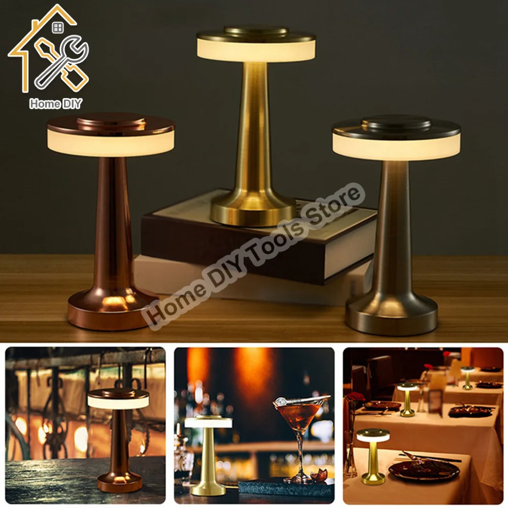 

LED Table Lamp Retro Metal Desk Lamp Touch Sensor Rechargeable Night Lights for Bar Coffee Table Restaurant Decoration Light