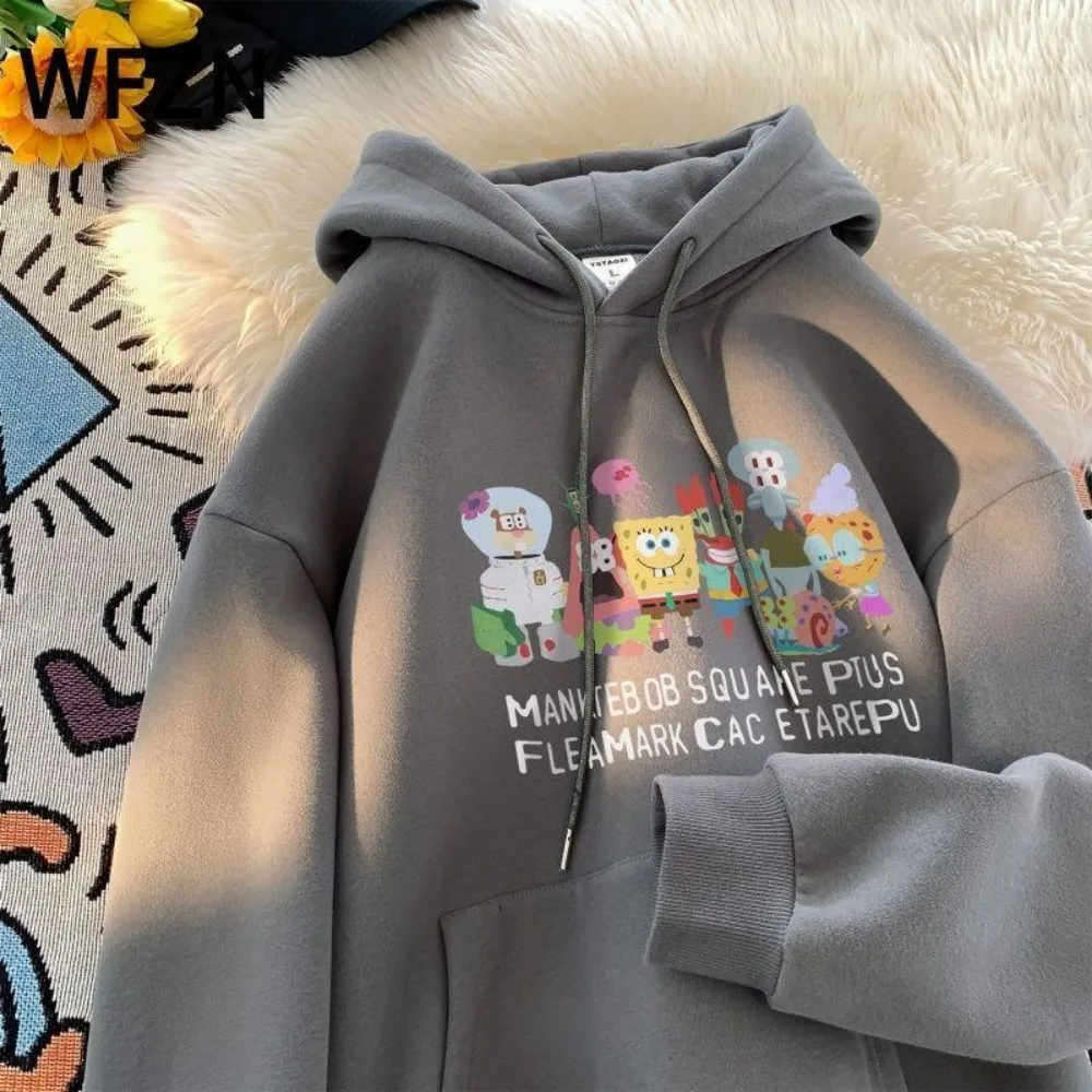 SpongeBob SquarePants Streetwear Hoodie Nickelodeon Graphic Print Oversized Loose Long Sleeve Pullover Unisex Trendy set Gift