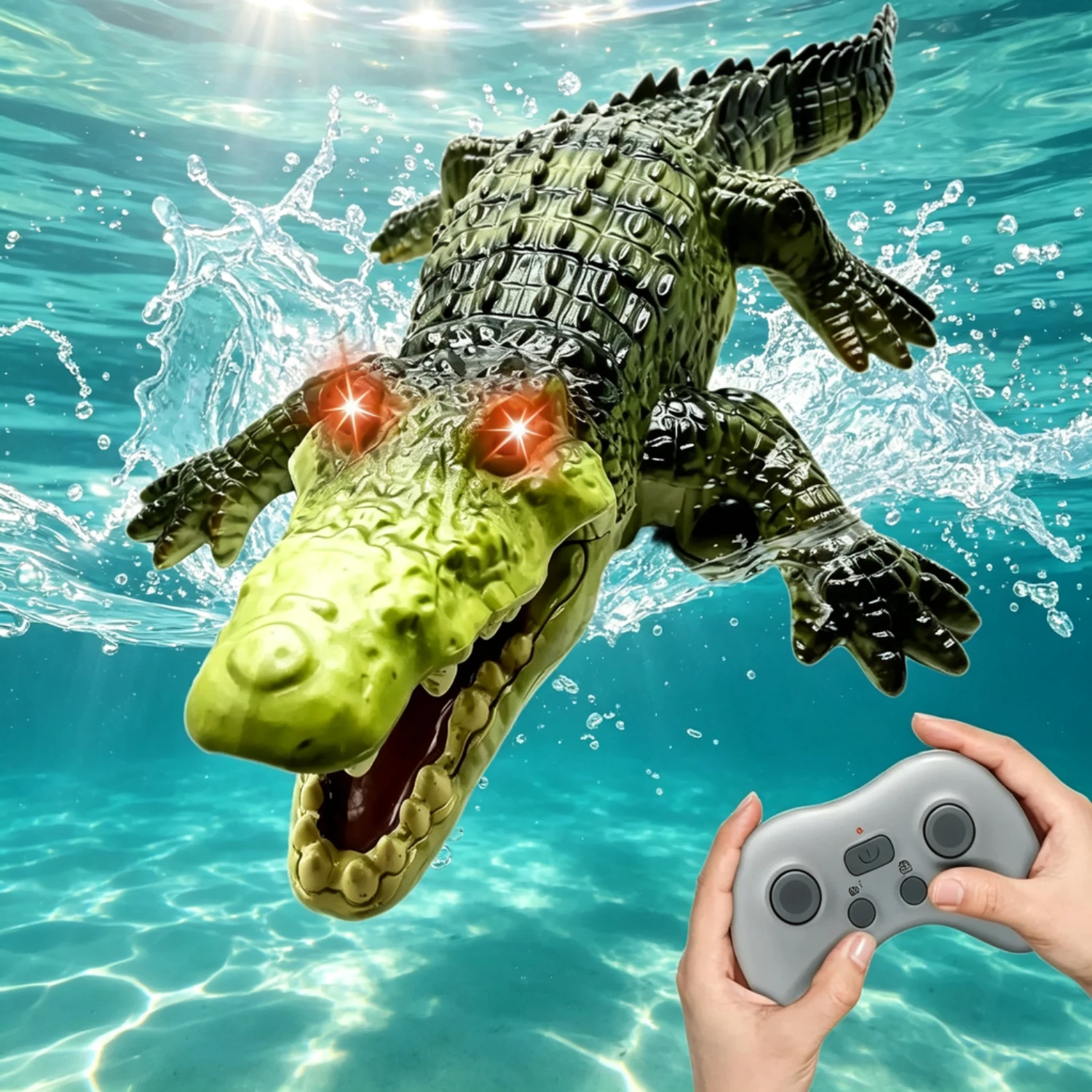 Waterproof RC Alligator Crocodile 2.4G Remote Control Toy Built In LED Light Realistic Floating Prank Toy For Pool Lake