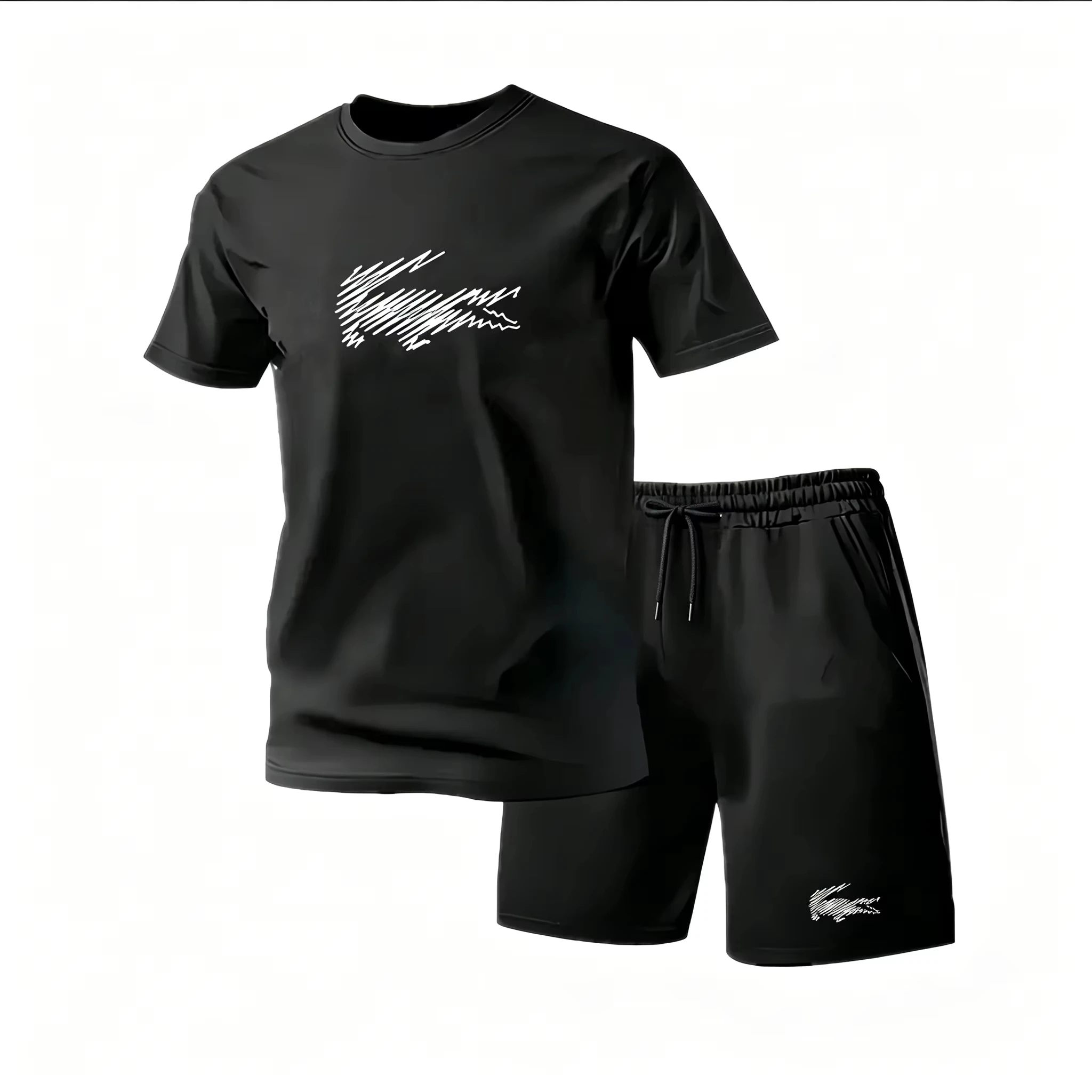 

2026 Summer Men 2PCS Sports Suit Short Sleeve T-shirt Long Pants Casual Running Fitness Wear Discount Outfit