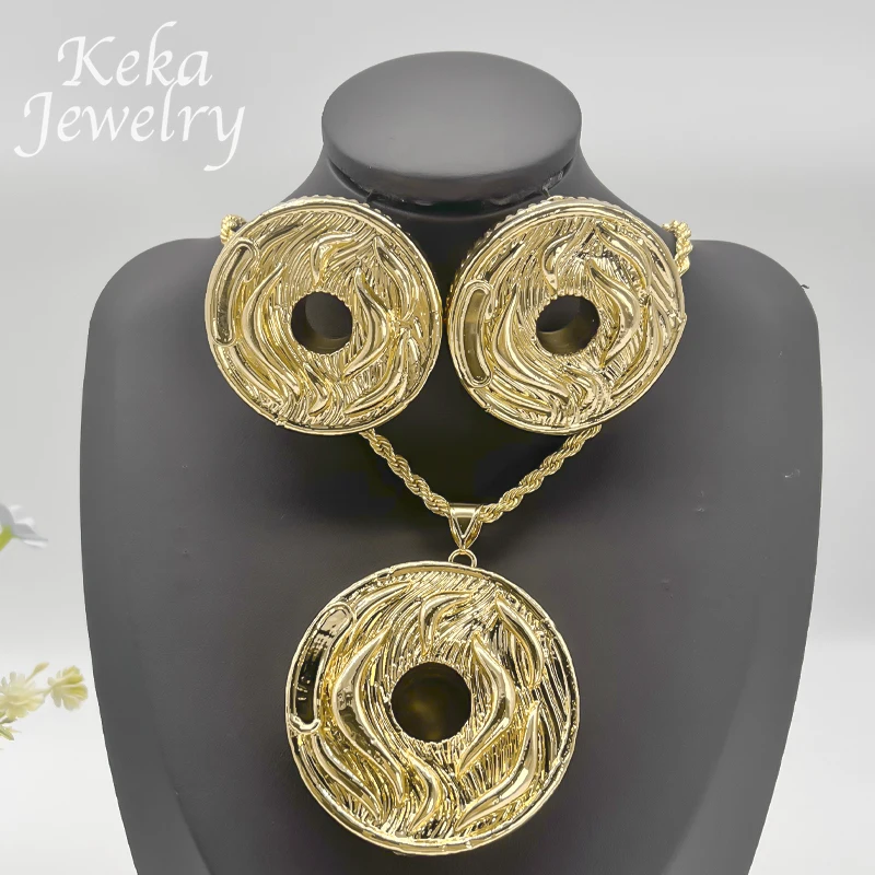 African Fashion 18K Gold Plated Jewelry Set Women Classics Delicacy Dubai Necklace Ring Ethiopia Women Wedding Party Accessories