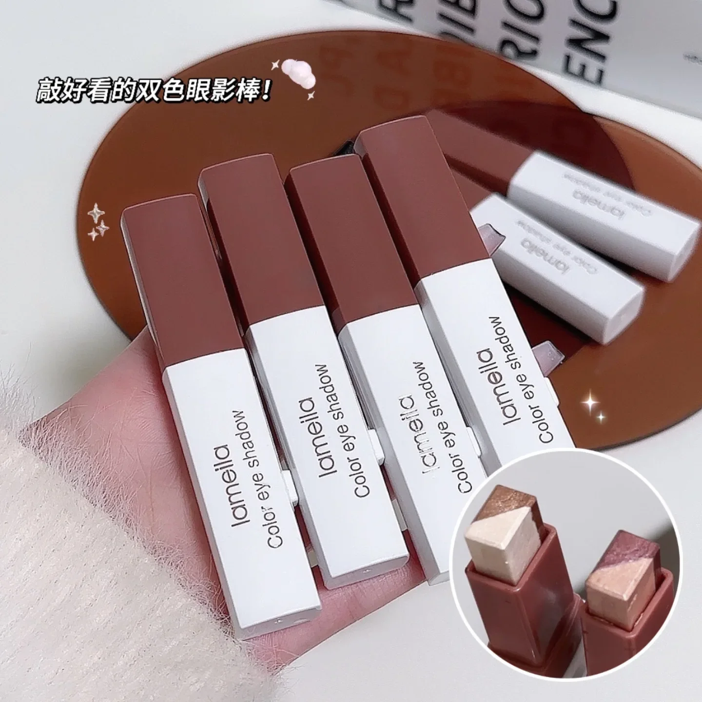 ガール 2色アイシャドウスティック、パールグリッター＆ウォータープルーフシマー、簡単塗布アイペンシル、ナチュラルマットヌードトーン