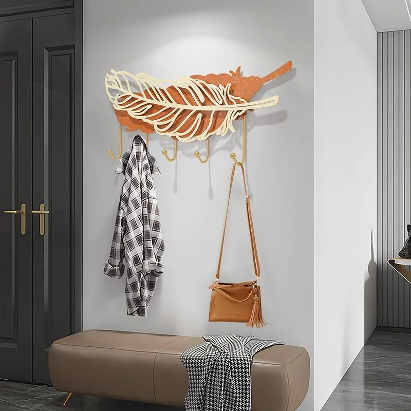 Modern Personality Feather Design Coat Racks Entrance Door Wall Hanging Vestibule Dressing Rooms Luxury Hook Clothes Hanger