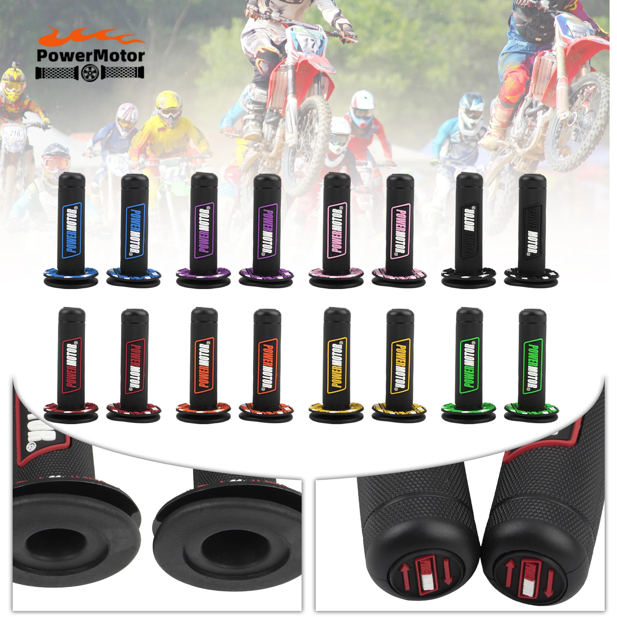 

Motocross Rubber Grips Powermotor 7/8" 22mm 24mm Handlebar Protection Motorcycle Dirt Bike Gel Hand Grip Universal Accessories