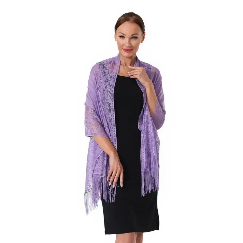 Cloak With Tassel Lace Shawl Hollow Solid Color Wedding Bridal Shawl Fashion Scarf Women