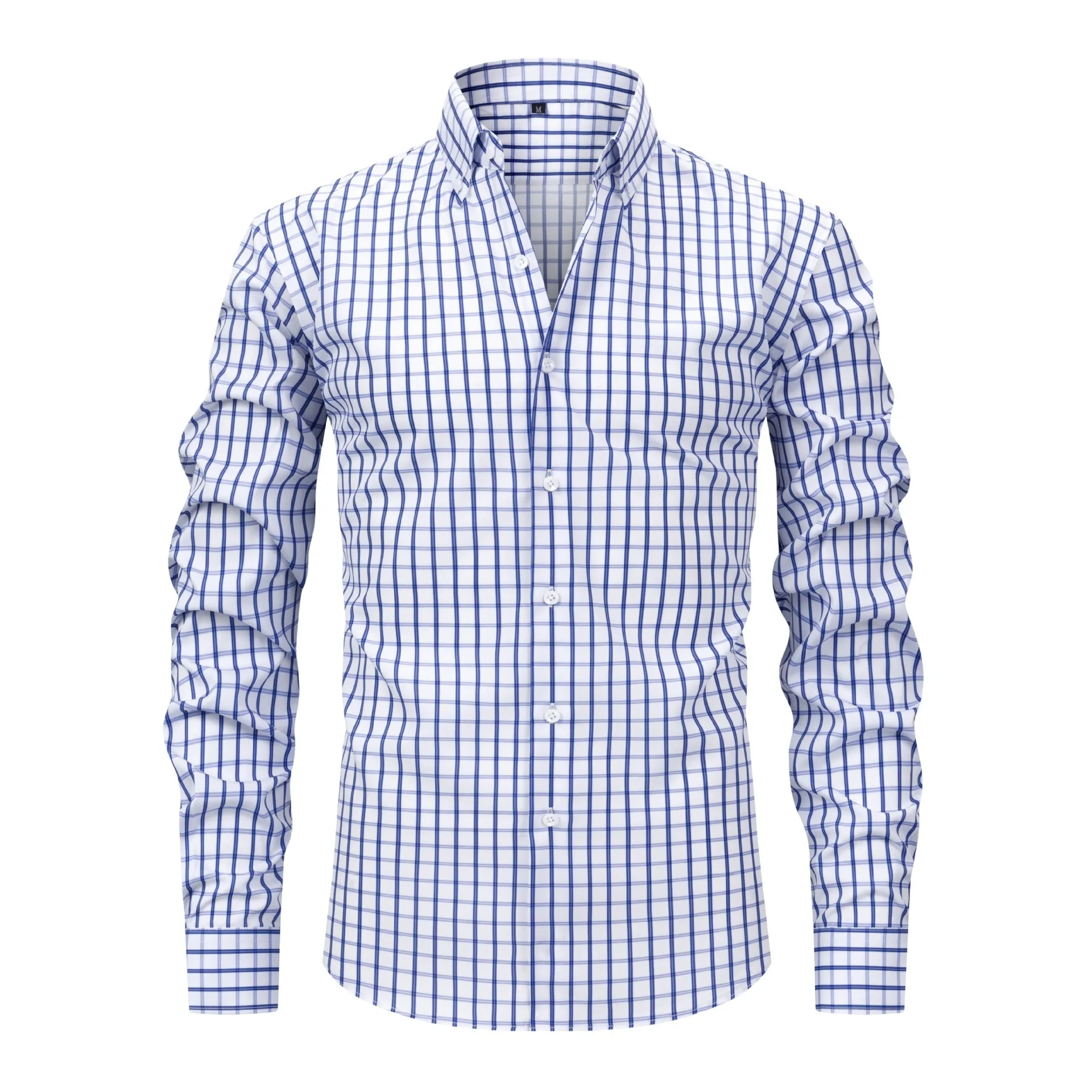 

New Arrival Men's Slim Fit Digital Print Plaid Lapel Long Sleeve Shirt High-End Soft Breathable Comfortable Business Casual Tops