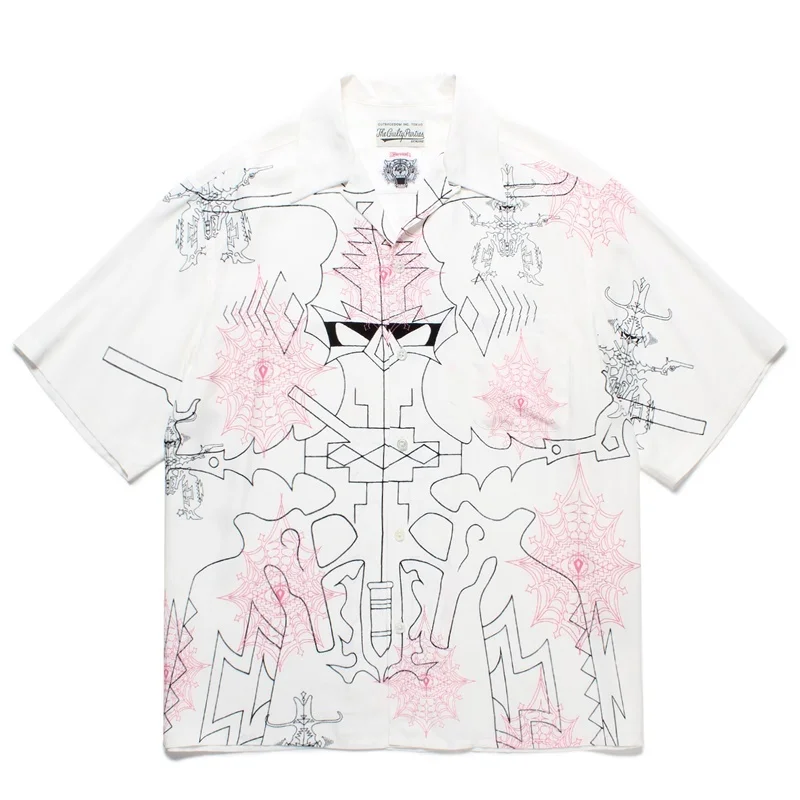 

25SS Best Quality WACKO MARIA Trend Prints Spider Eye Hawaii Short Sleeve Shirts Men's Women's Casual Holiday Clothing Shirts