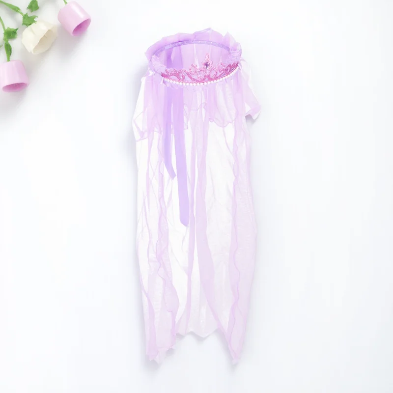 

Floral Hair Headdress Lace Purple Wedding Headdress Child Crown Tiara Girls Bridal Veil Hair Wreath Veil Accessories