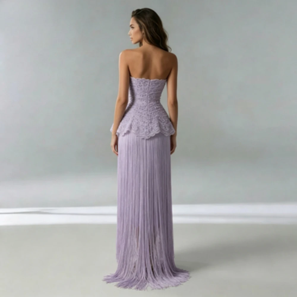 

Women's Glimmer Chic Sleeveless Evening Dress with Appliques Beads Tassel Column Special Occasion Dress VestidosCustomized