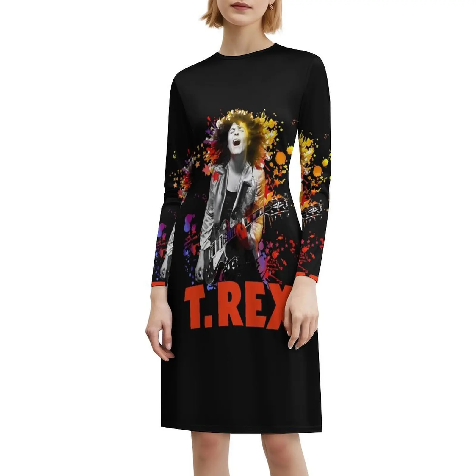 تي ريكس روك باند مارك بولان ريترو كول تي شيرت بوهيمي بلا أكمام فستان متعدد الطباعة شاطئ عطلة فستان الحفلات تي ريكس مارك بولان #6