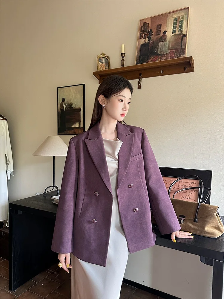 

Ele Vintage Women's Suit Jaet Loose Fit lectual Sle Autumn Winter Outerwear Polyester Long Sve Mid-Length