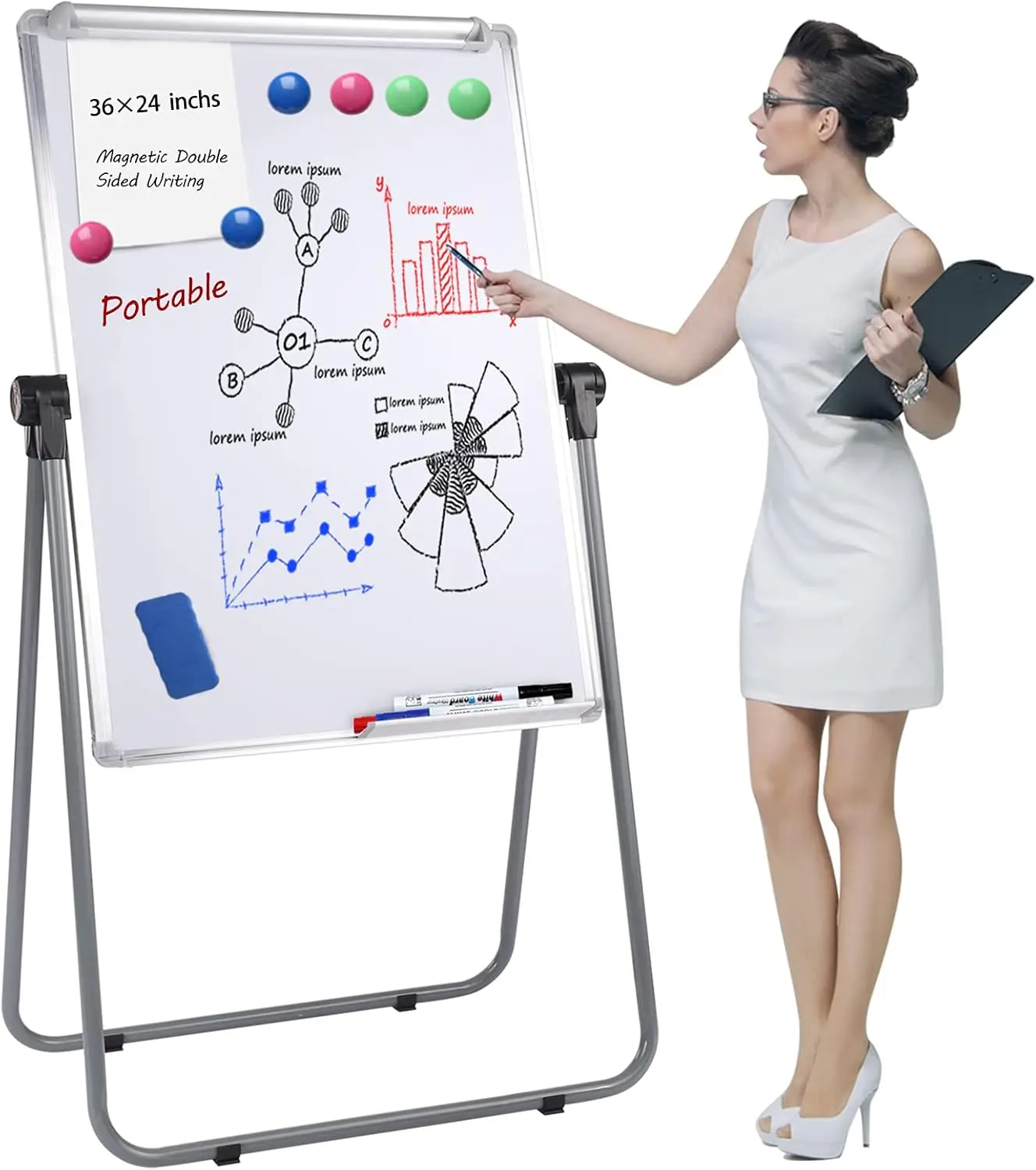 

Двусторонняя магнитная доска с регулируемой подставкой, портативная доска для сухого стирания 24x36 для офиса и домашнего использования