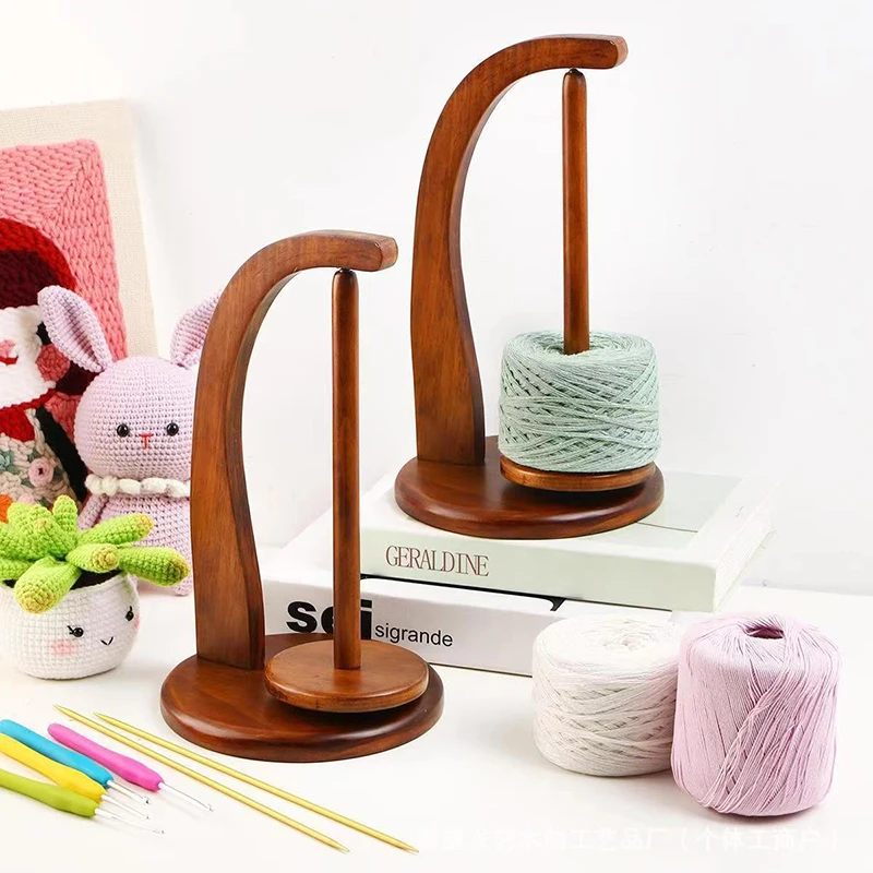 Wooden Yarn Holder Spinning Knitting Tools Crochet Yarn Holder Rotating Magnetic Thread Spool Wool Ball Winder Rotation Spinner