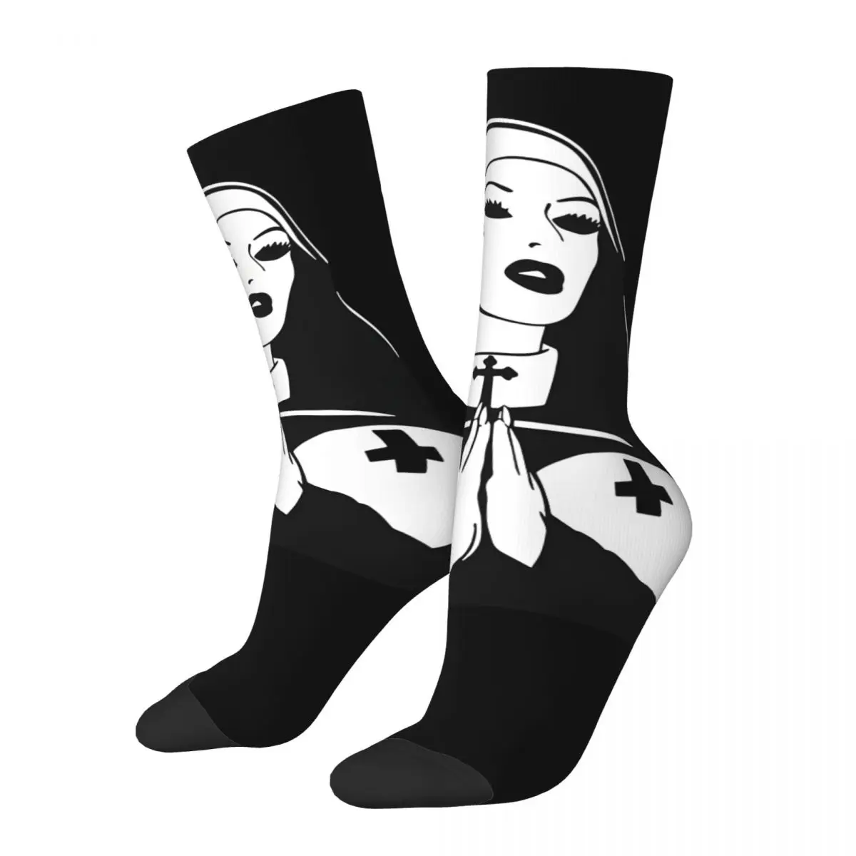 Hip Hop Vintage Bad-Nun Crazy Men's compression Socks Unisex Take Drugs Nun Street Style Seamless Printed Funny Novelty Happy