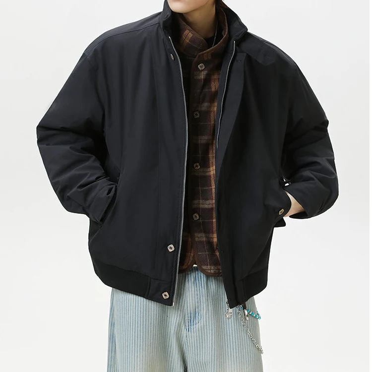 

American Sle Bla Cotton Jaet Men's Aosphere Winter Cleanfit ort Ha Lingon Coat Thiened Long Sve Zipper Closure