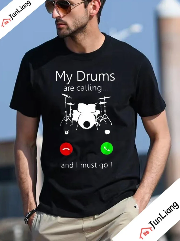 2023 New My Drum Print Graphic Music Unisex Casual Breathable Loose Top Street Fashion Clothing for Men