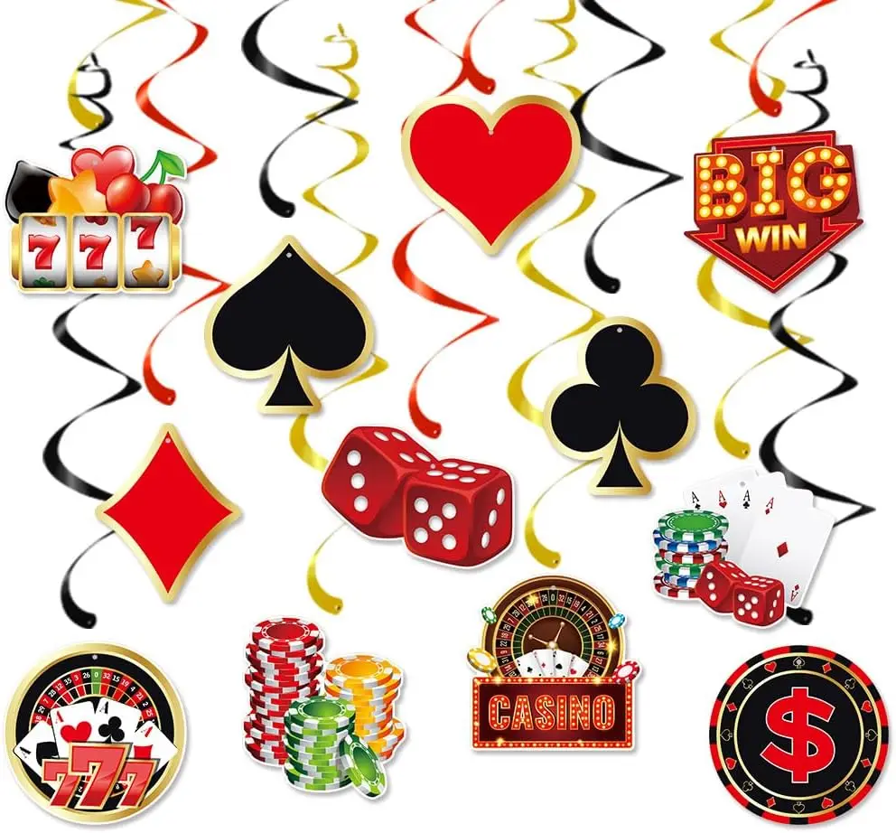 

12 PCS Casino Theme Hanging Swirls, Poker Party Ceiling Decorations for Vegas Night Birthday