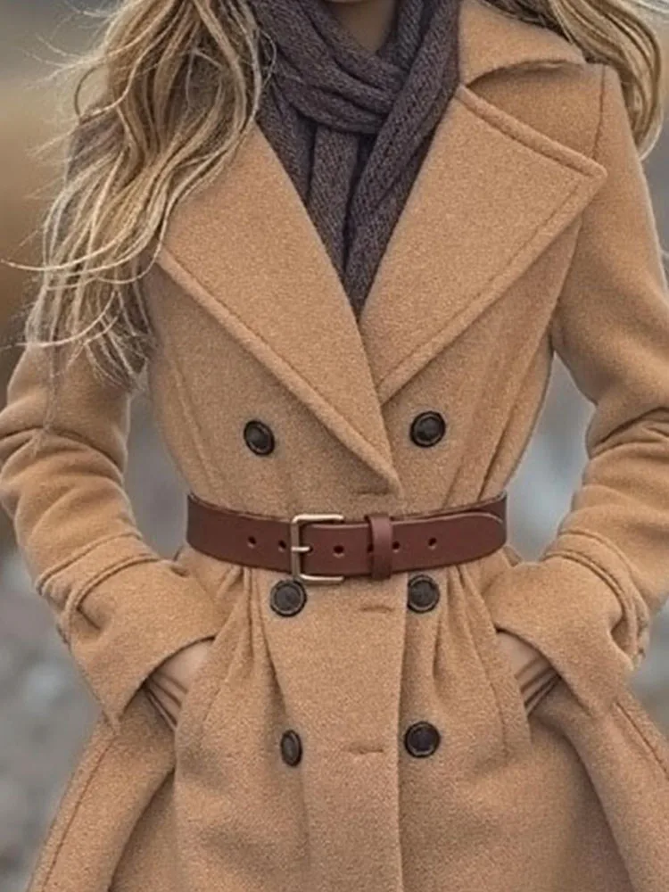 

Женские модные однотонные пальто с воротником с лацканами и пуговицами, повседневные свободные кардиганы с длинными рукавами и карманами, осень-зима, элегантные мягкие куртки миди