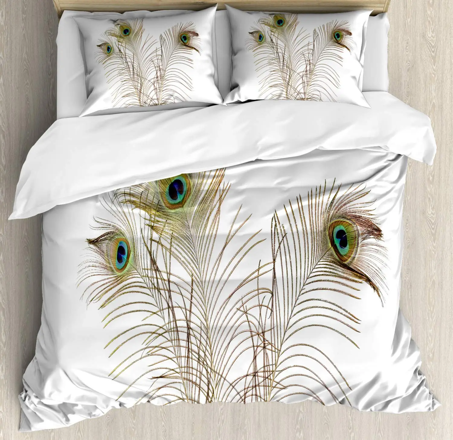 Peacock Duvet Cover Set Simple Peacock Feathers Pattern Queen Comforter Cover Girls Women 3 Piece Bedding Sets Bedroom Decor