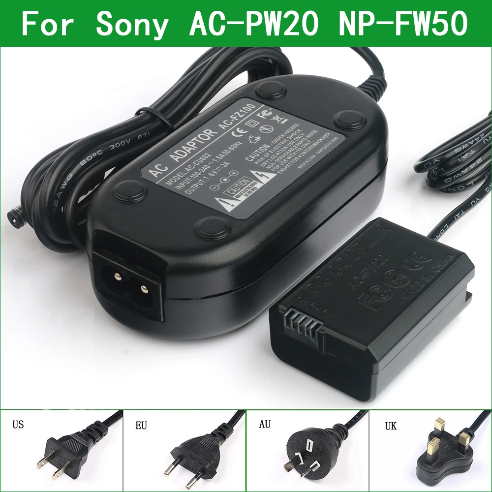 AC-PW20 NP-FW50 Dummy Battery AC Power Supply Adapter DC Coupler kit for Sony ILCE-3000 ILCE-5000 ILCE-5100 ILCE-6000 ILCE-6100