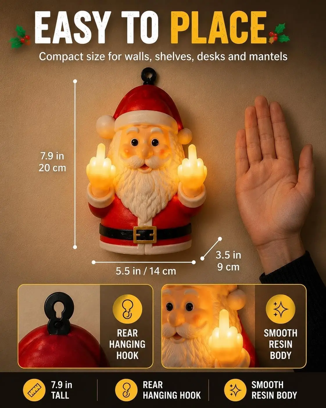 Middle Finger Santa Light | Naughty Glow Santa Lamp Decor