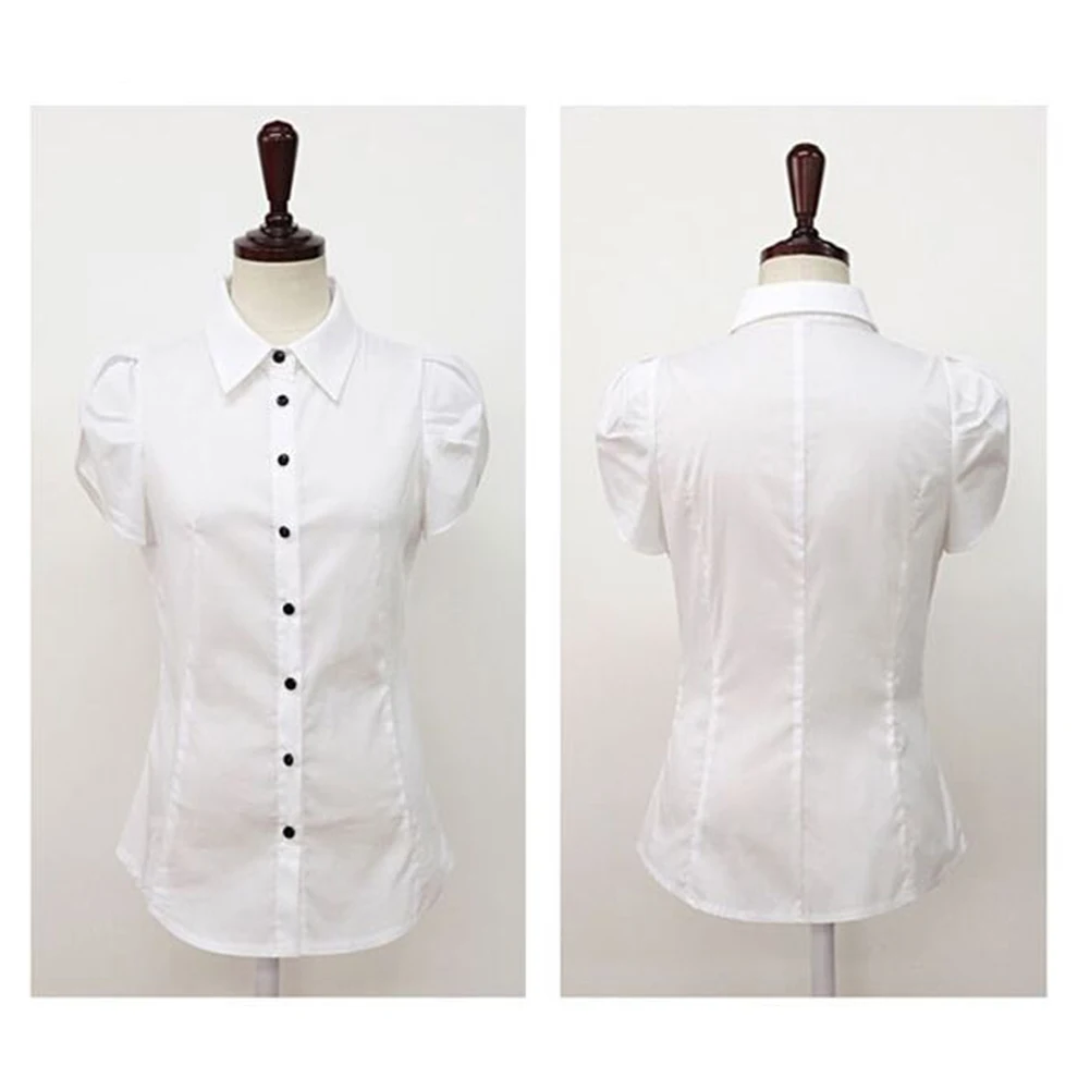 Camisa de verano de negocios de manga corta para mujer, ropa de trabajo de talla grande, blusa blanca de manga corta ajustada de estilo coreano para mujer