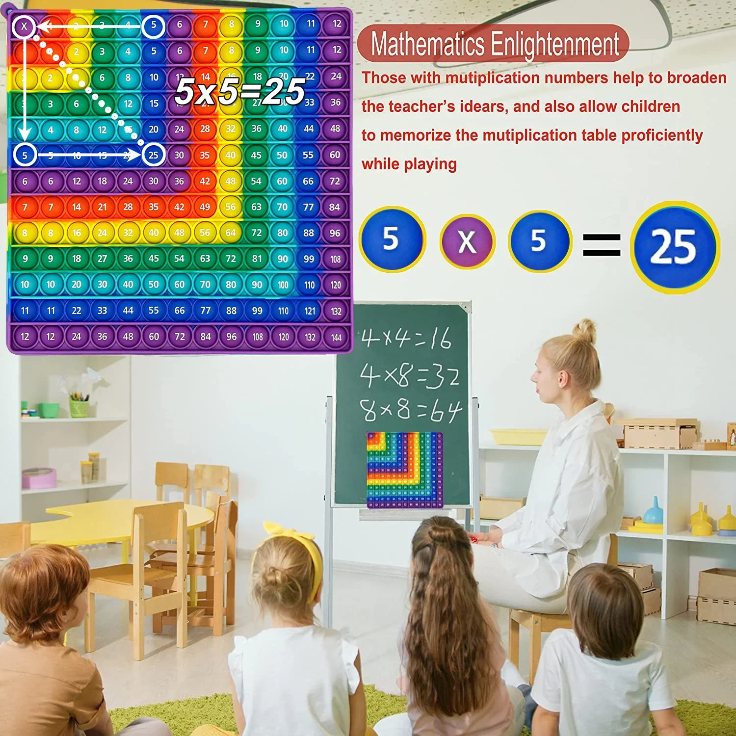 Gra edukacyjna w matematyce: mnożenie i dodawanie, 12x12 i 12+12, zabawki pop, tęczowy silikon, dwustronna tablica mnożenia, prezent dla dzieci