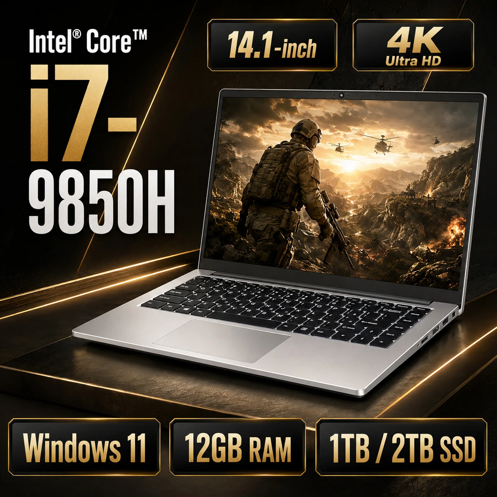 Computadora Portátil para Juegos y Estudios con Windows 11 Pro, Intel Core I7 9850H, 16 GB de Ram, 1 TB SSD