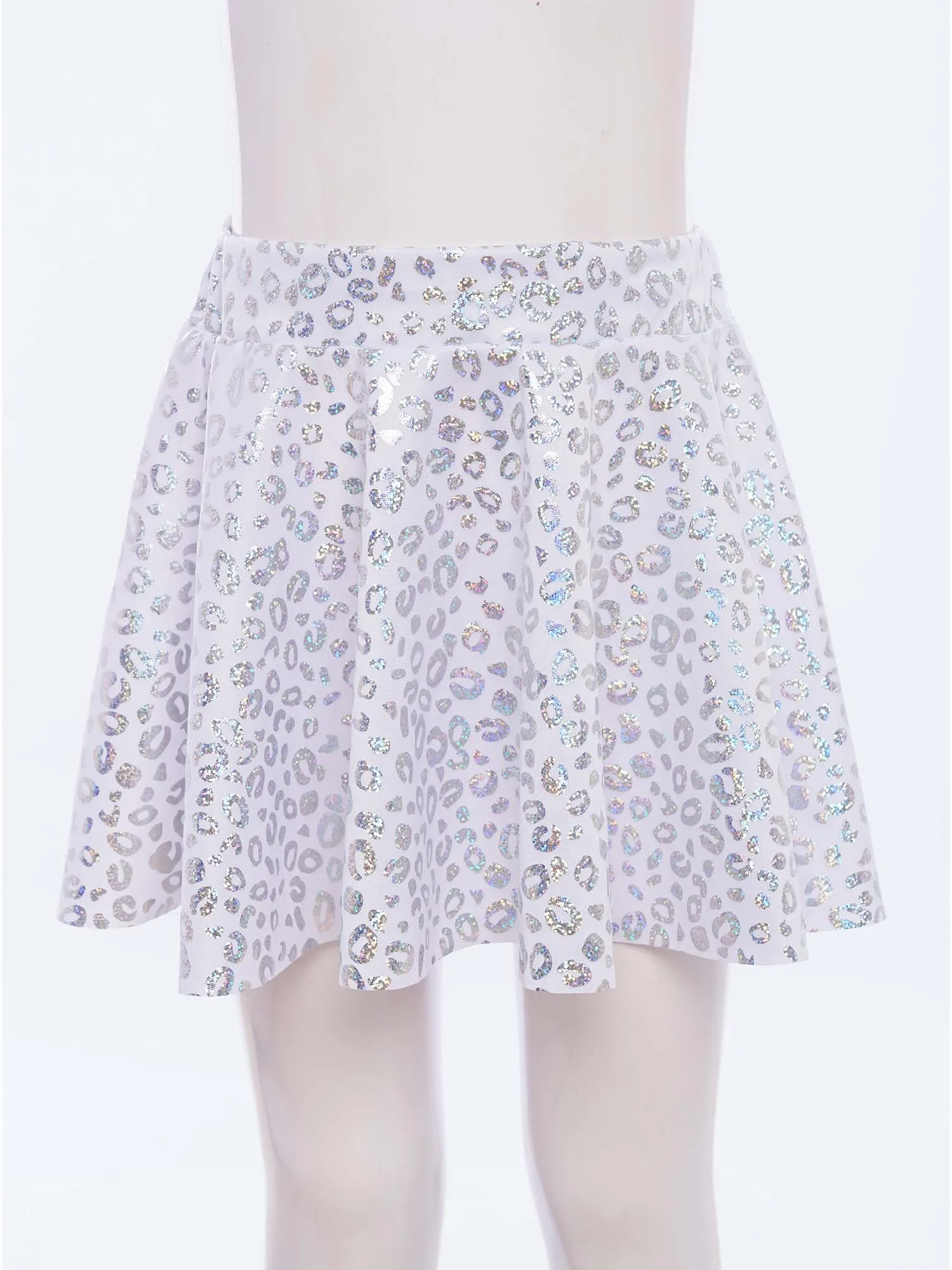 Kids Girls Skirt Jazz Cheerleading Dance Costume Elastic Waistband Metallic Leopard Print Ruffled Skirt Performance Streetwear
