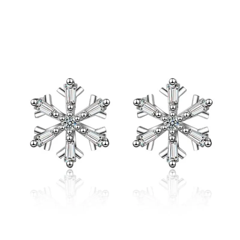 

New Temperament Full Of Crystal Snowflake 925 Sterling Silver Jewelry Romantic Flower Student Gift Stud Earrings XZE108