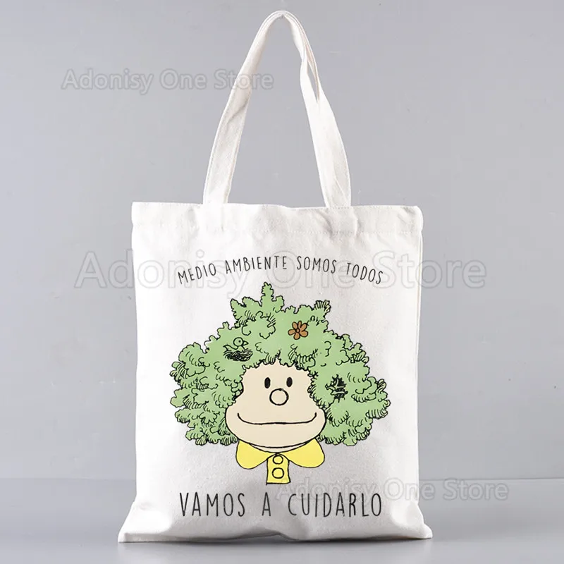 Mafalda-Bolso de compras de lona para mujer, bolsa de playa, de hombro, de gran capacidad