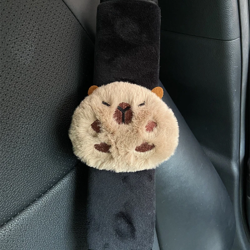 Funda para cinturón de seguridad de coche, muñeco de peluche de capibara de dibujos animados, limpiaparabrisas Kawaii, colgante decorativo, accesorios para automóvil