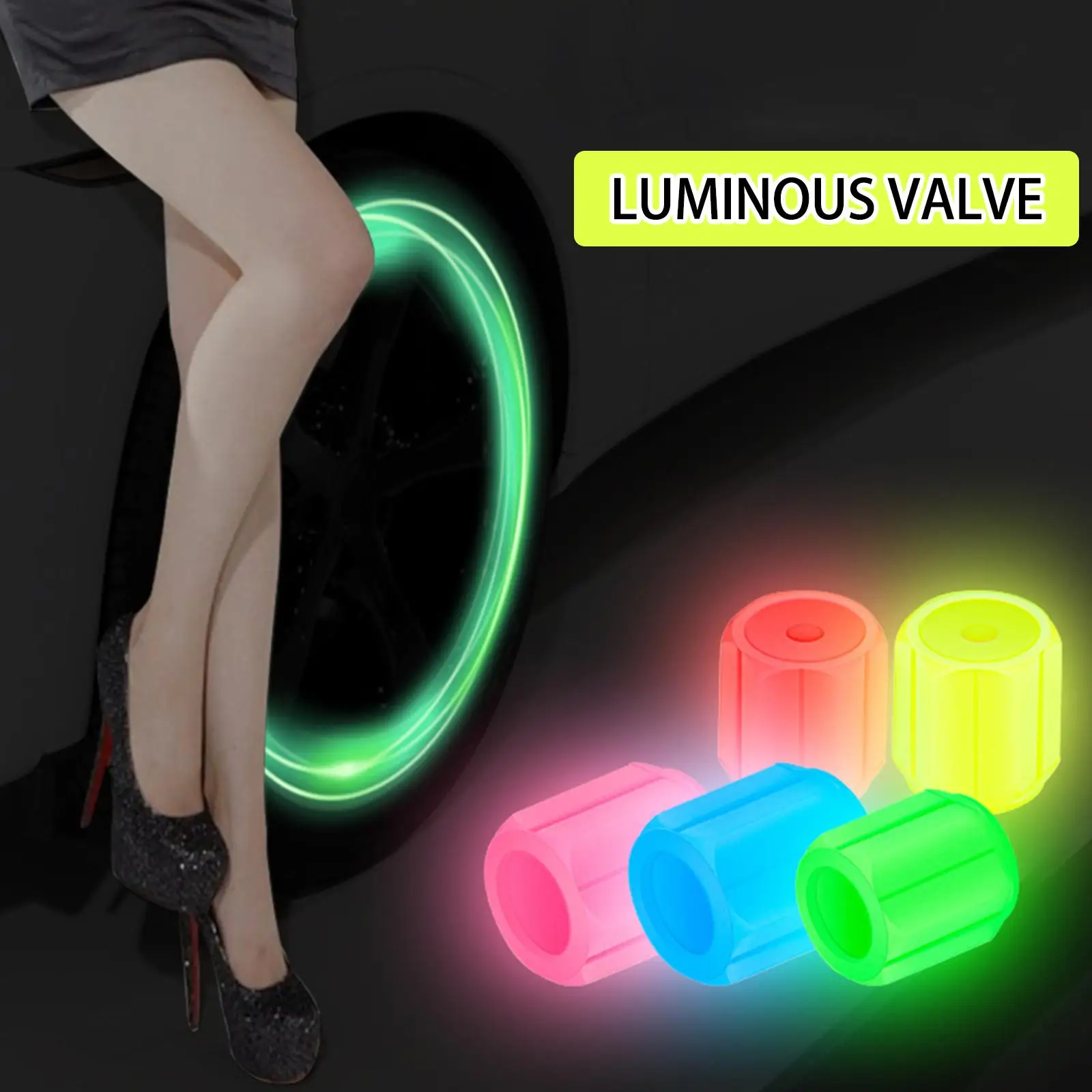 4Pcs Luminous Car Valve Caps 15*12mm Universal Tyre Valve Stem Decor Mini Non-slip Air Rim Cover Glow In Dark Accessories