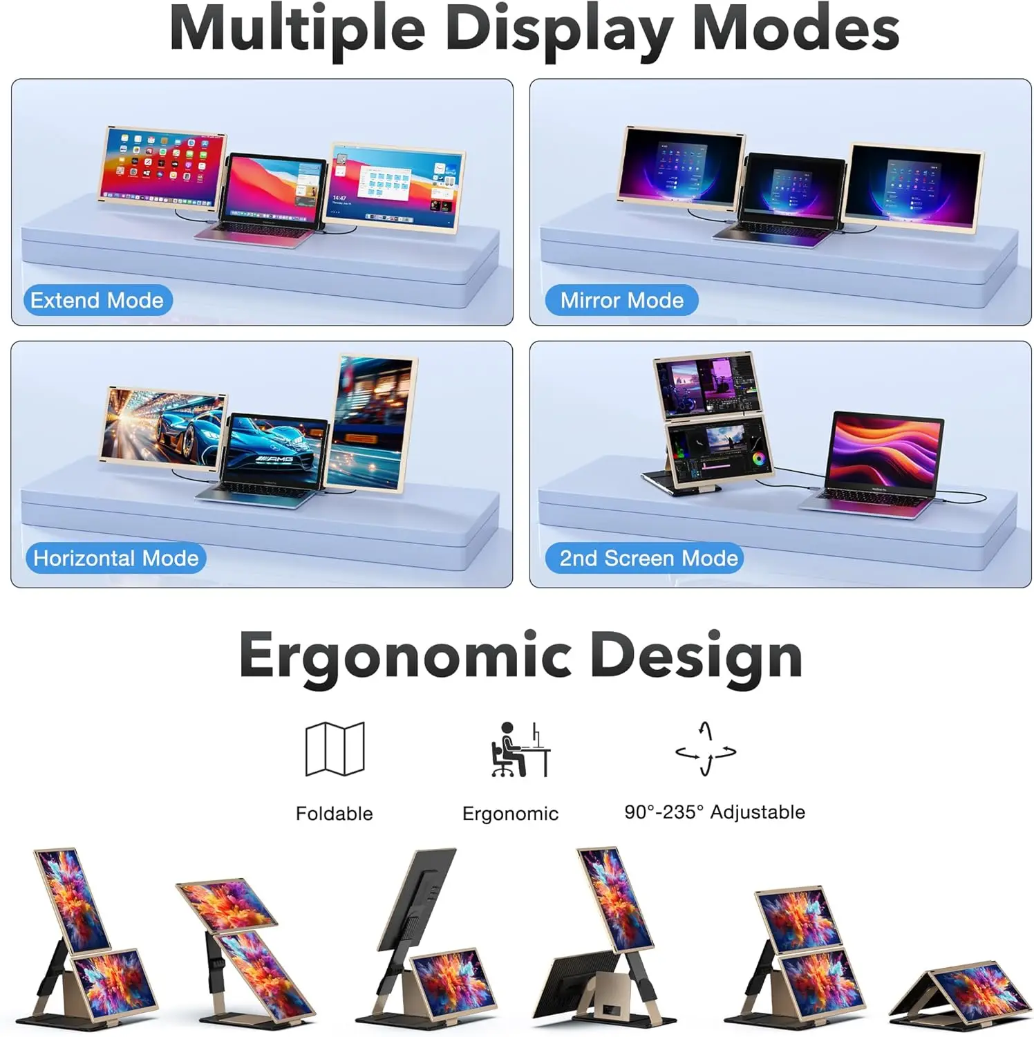 excellent 2025 Foldable Monitors S6 15.6" 1080P FHD Dual Screen Extender Compatible Mac/Windows Laptop Ultra-Portable Screen Spl