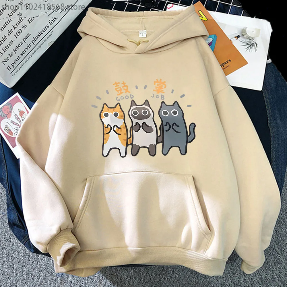 Applause Three Cats Orange Hoodies Cartoon Graphic Personality Sweatshirts with Hooded Men Women Clothing Fashion Tops Y2k Hoody