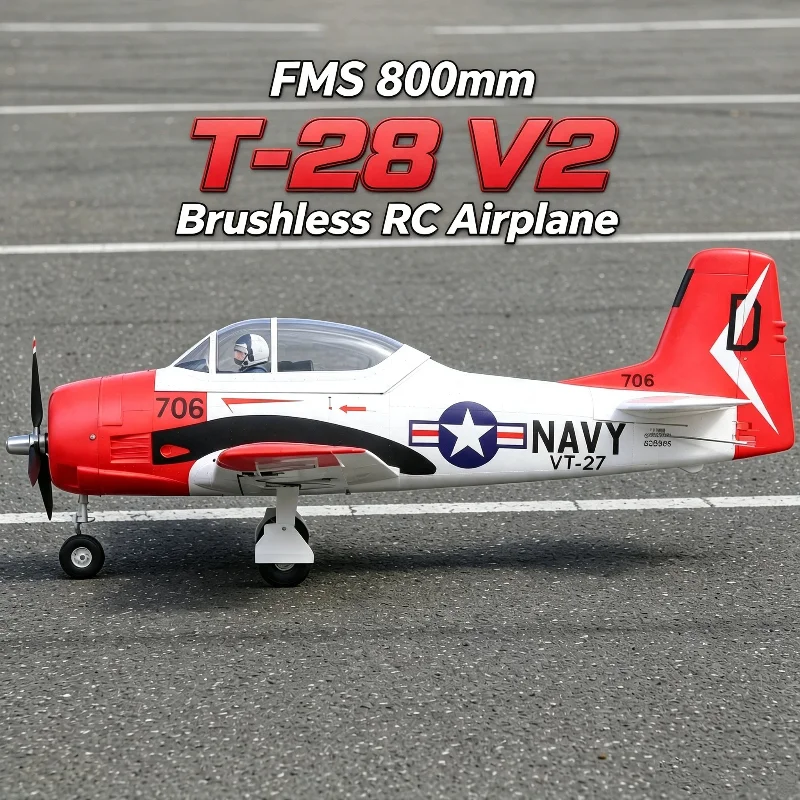 Hot FMS 800mm T-28 V2 Trojan Upgrade Remote Control Like Real Aircraft Fixed Wing 4CH Brushless Electric RC Model For Beginners
