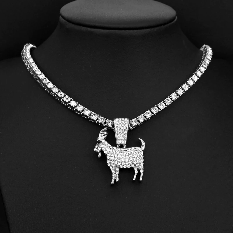 Fashion Gold Silver Plated Goat Pendant Necklace Hip Hop Tennis Chain Necklaces For Women Mens Gifts Motivation Jewelry