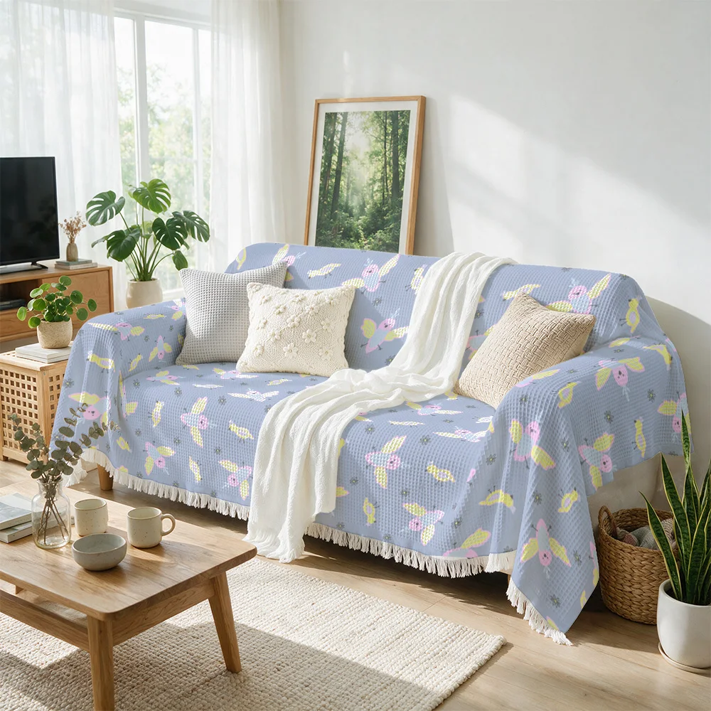 Luxurious Decorative Floral Bird Pattern Throw Blanket Sofa Couch Cover Textile Wrap for Living Room Decor Cozy Spring Summer Bo