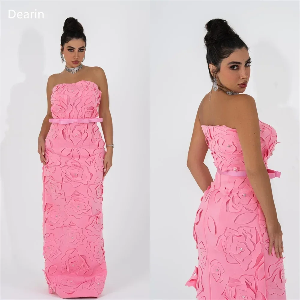 

Customized Evening Dress Prom Formal Gown Dearin Strapless Column Floor Length Skirts Bows Sleeveless Print Bespoke Occasion Dre