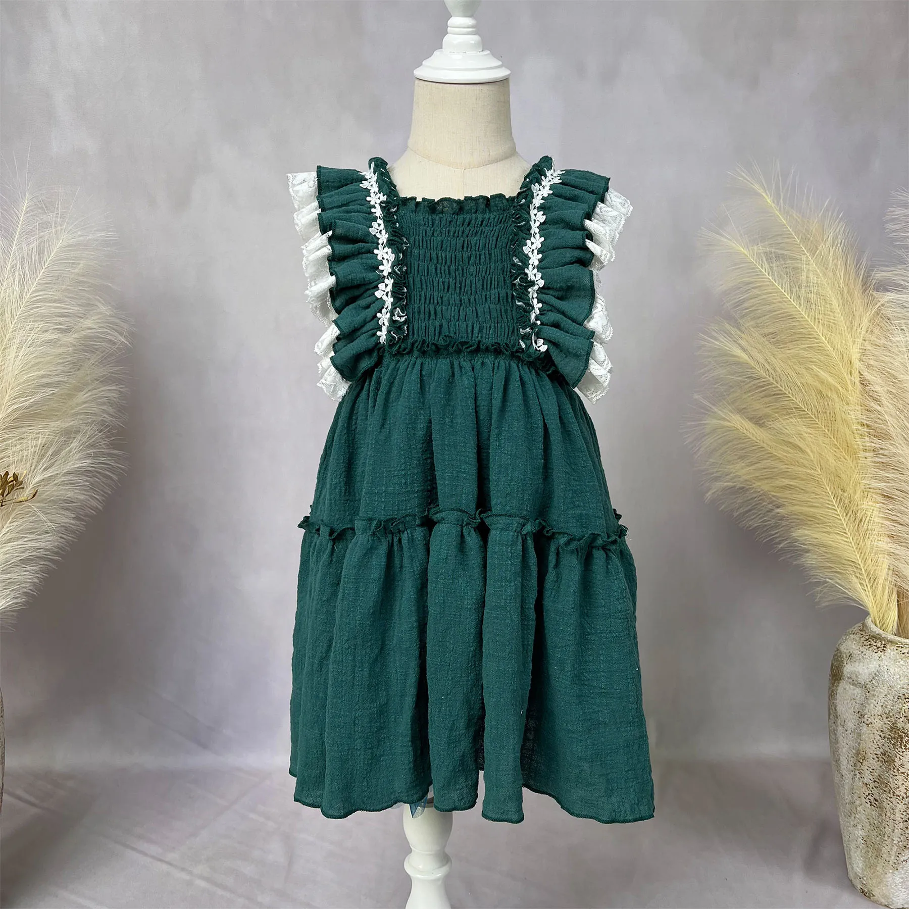 

Don&Judy Cotton Rust Red Emerald Green Dress for Baby Girl Christmas Photo Shoot Props Boho Ruffle Princess Dress Clothing 2023