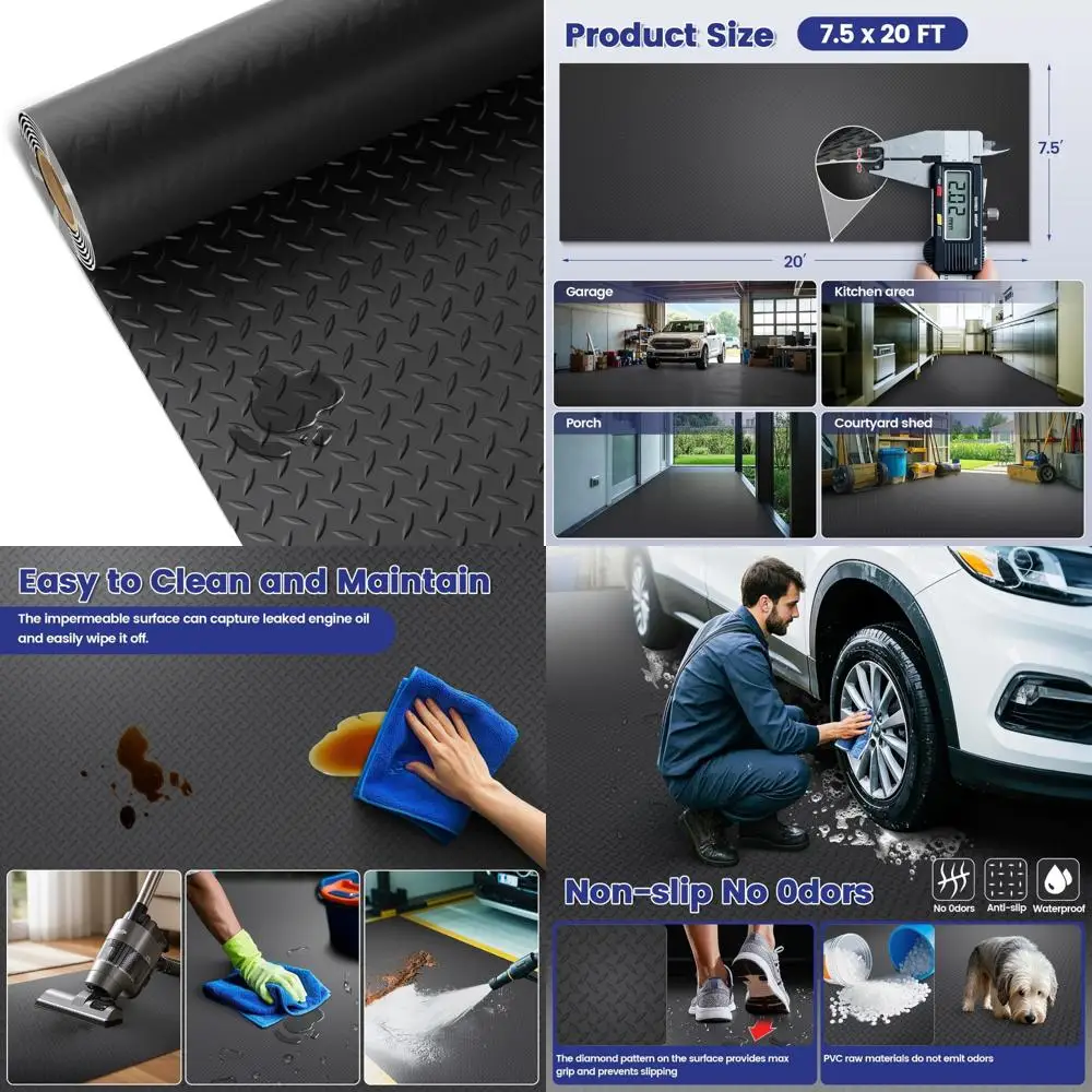 سجادة أرضية جراج شديدة التحمل مقاس 7.5 × 20 قدم، تصميم لوحة ماسية، لفة PVC مقاومة للماء ومضادة للانزلاق للسيارات وورش العمل #1