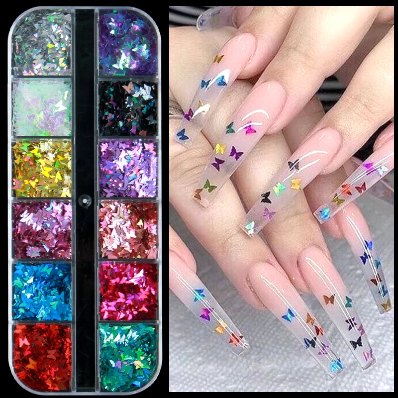 Holographic Butterfly Nail Glitter Sequins Sparkly Laser Flakes Mixed Colors Paillette Slices Manicure Nails Art Accessories