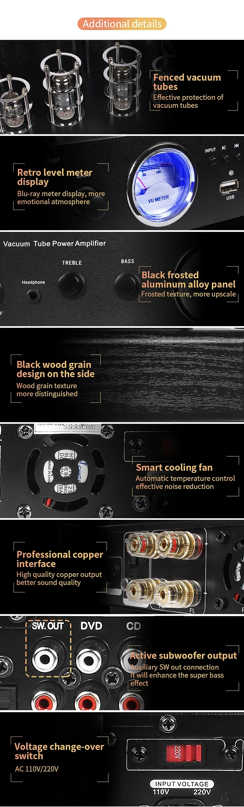 2024 Newest AV-2030R Vintage Tube Power Amplifier Optical Function Home Amplifier Speaker Features USB Sound