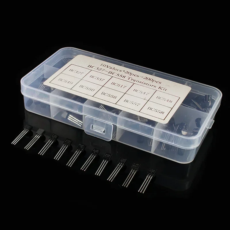 200PCS TO-92 Transistor Assorted Kit 10Values BC327 BC337 BC517 BC547 BC548 BC549 BC550 BC556 BC557 BC558PNP NPN Transistors