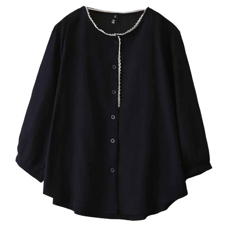 

Женские брюки больших размеров, осень 2023, новый стиль, повседневная кружевная рубашка с круглым вырезом и рукавами три четверти 954