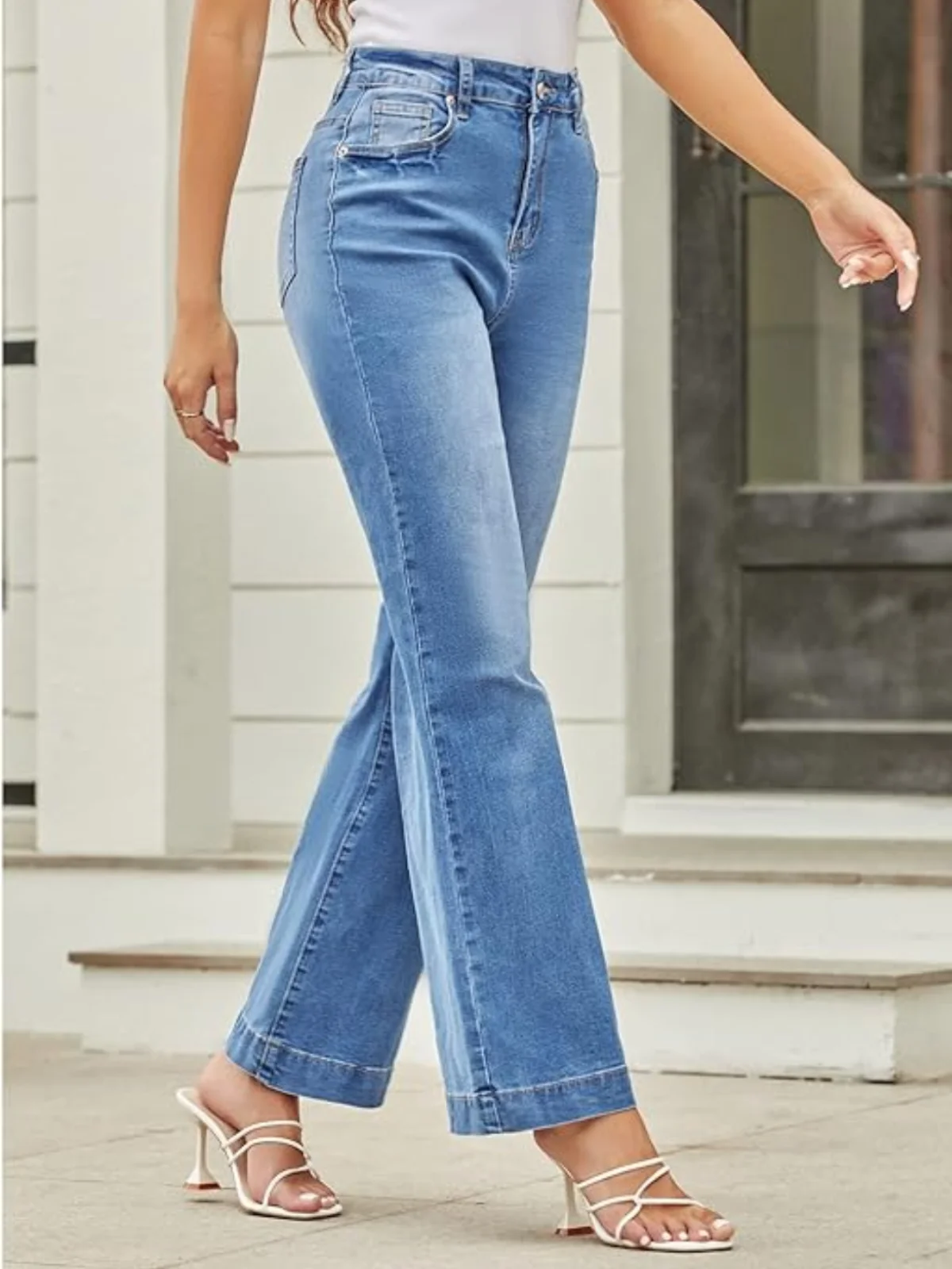 High Waist Straight Leg Jeans Blue Black Denim Pants Trousers Loose Micro Flared Denim Pants Female Commuter Casual Trousers