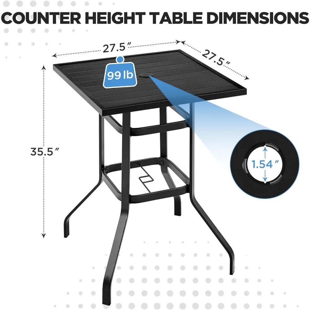 Yaheetech Tavolo da bar per esterni, tavolo da bistrot quadrato da patio con foro per ombrellone e piano in metallo a doghe, mobili da esterno f