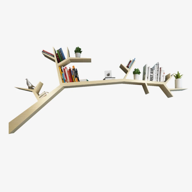 

Solid wood tree bookshelf, wall background wall shelf, living room creative bookshelf